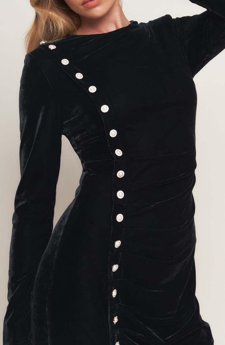 FLYING TOMATO Velvet Long Sleeve Midi Dress, Alternate, color, Black