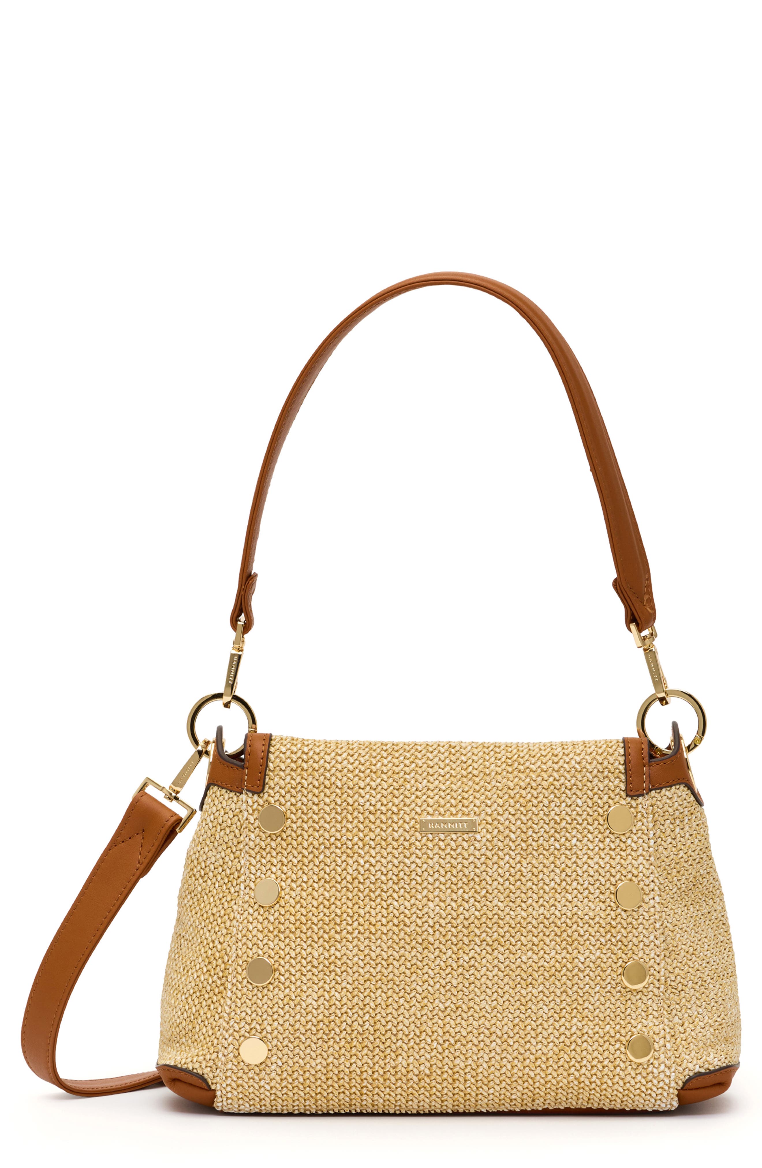 HAMMITT Bryant Medium Shoulder Bag, Main, color, Cocoa Raffia/ Gold