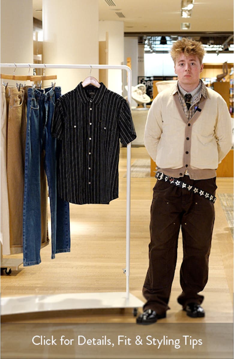 Vigilante Stripe Short Sleeve Cotton Snap-Up Shirt, sales video thumbnail