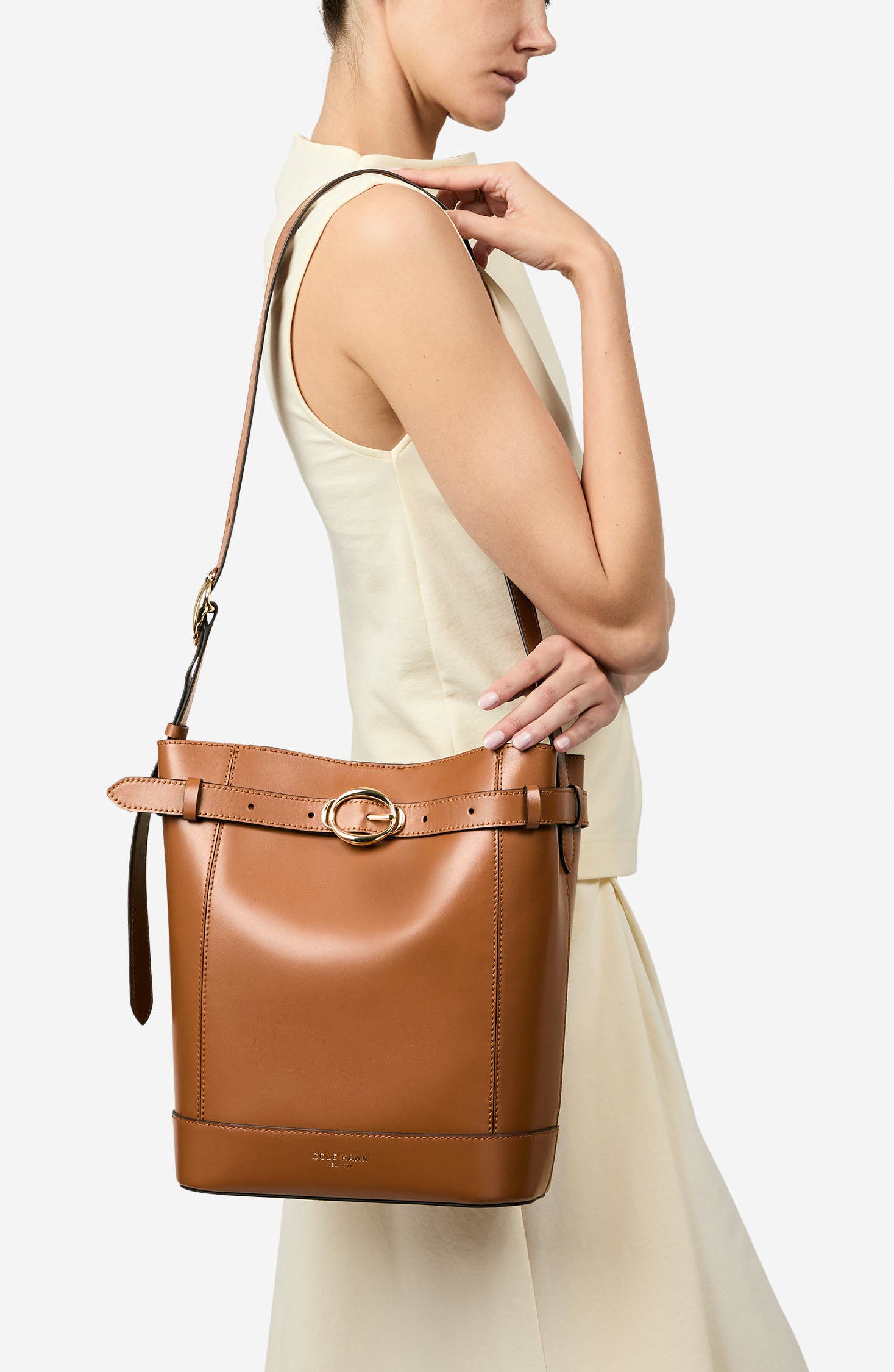 Alexandria Leather Bucket Bag, Alternate, color, NEW CARAMEL