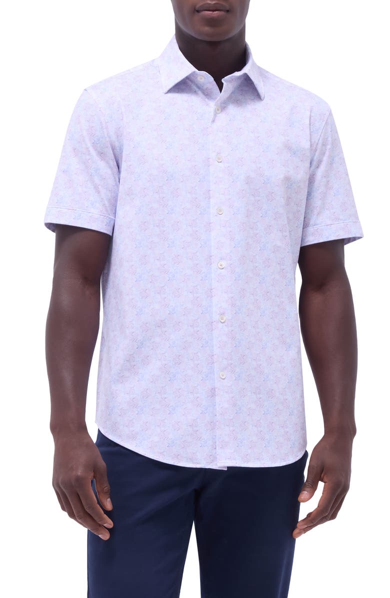 Bugatchi Miles OoohCotton<sup>®</sup> Floral Short Sleeve Button-Up Shirt, Main, color, Dusty Pink