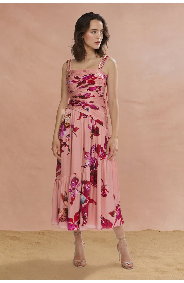 AMUR Daniella Printed Viscose Midi, Alternate, color, Warm Speckled Iris