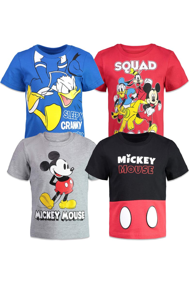 Mickey Mouse 4-Pack Short Sleeve T-Shirts, Main, color, Red Blue Grey Black