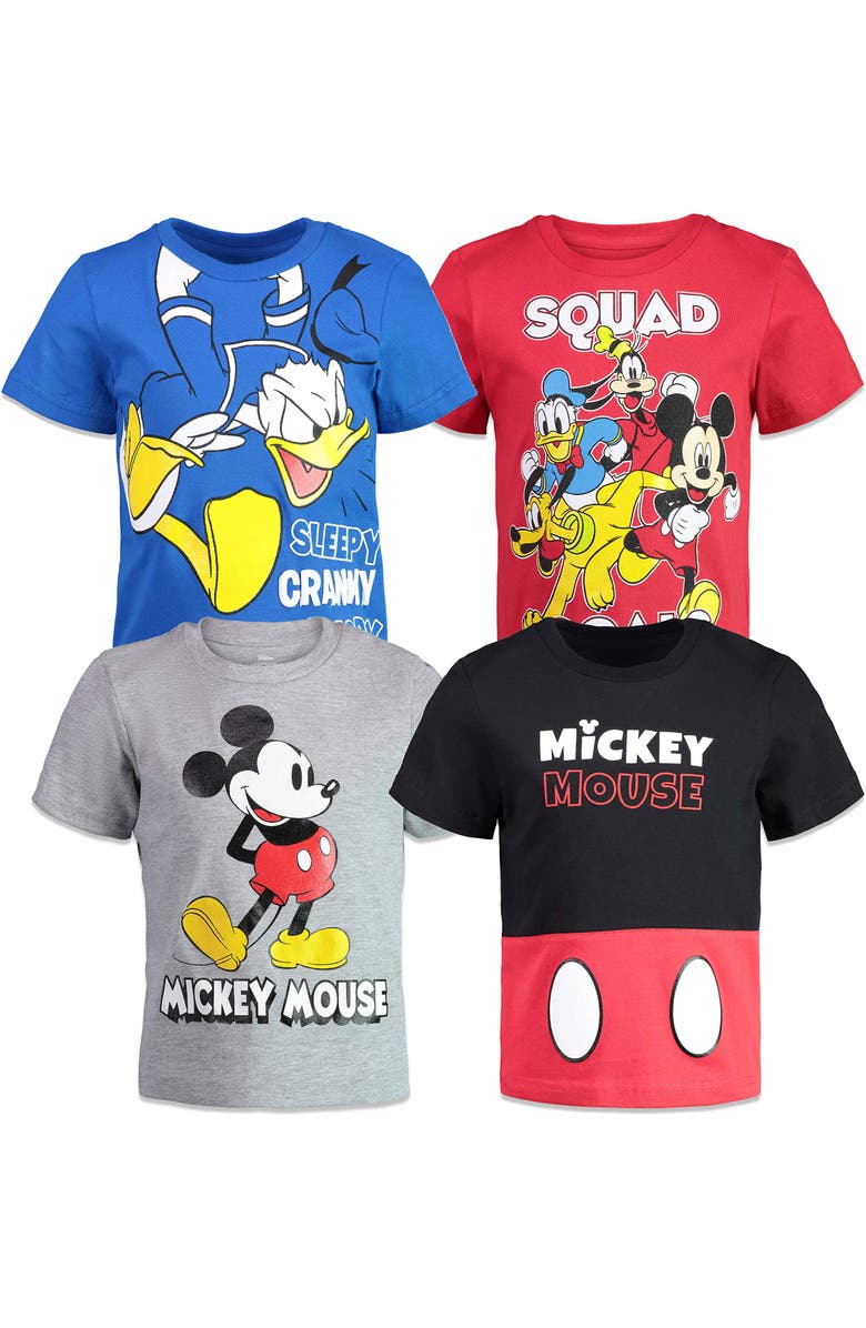 Disney Mickey Mouse 4-Pack Short Sleeve T-Shirts, Main, color, Red Blue Grey Black