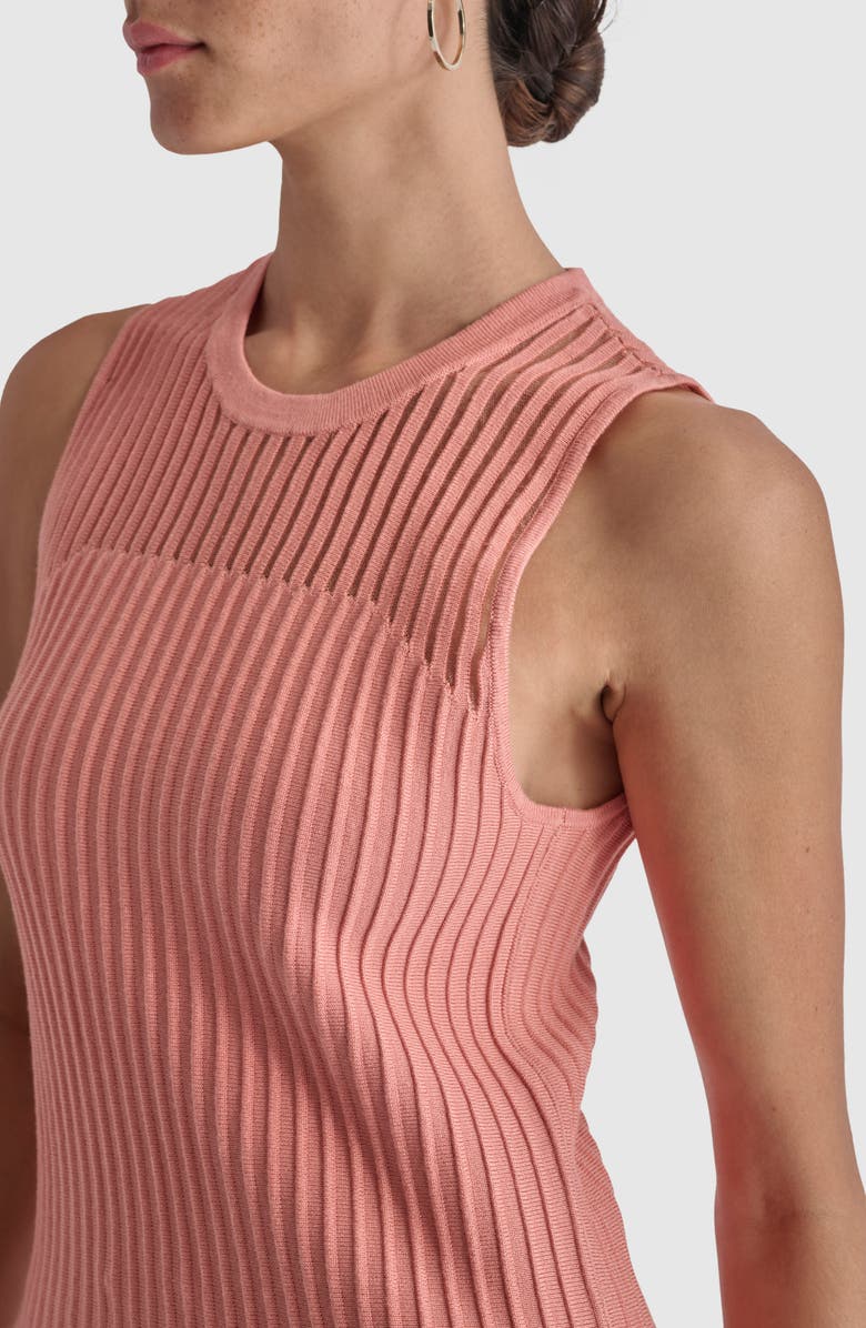 DKNY Stripe Sheer Yoke Sleeveless Sweater, Alternate, color, Summer Rouge