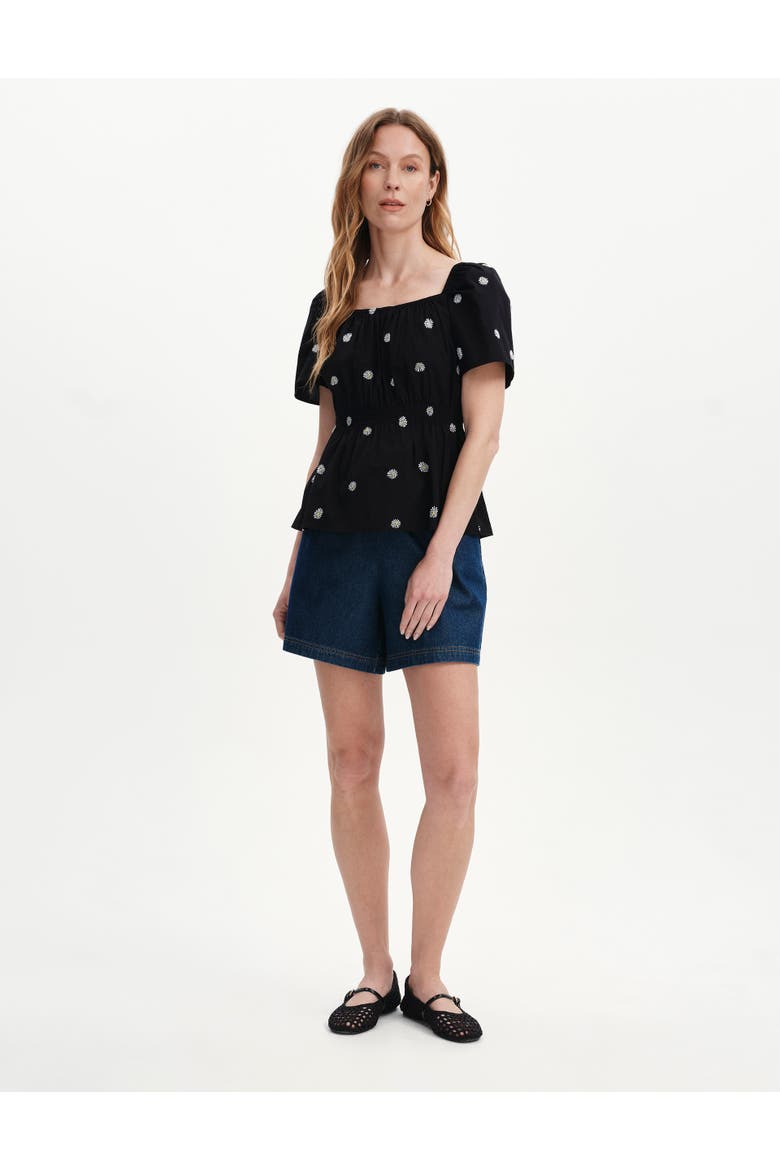 Holly Floral Embroidered Cotton Top, Alternate, color, Black Daisy