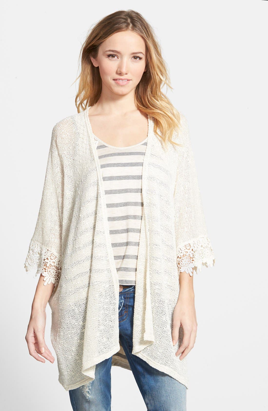 Taylor & Sage Crochet Trim Slub Hacci Knit Kimono | Nordstrom