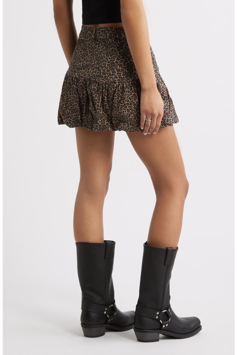 Leopard Print Denim Bubble Miniskirt, Alternate, color, LEOPARD