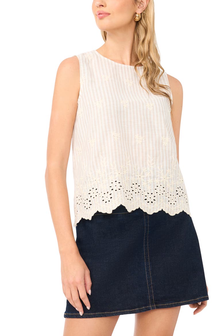 Embroidered Eyelet Sleeveless Top, Main, color, BIRCH