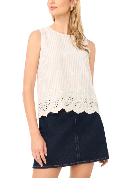 Embroidered Eyelet Sleeveless Top (Regular & Petite)
