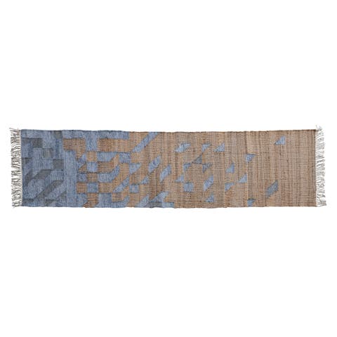Coastal Jute and Cotton Kilim Embroidered Floor Runner Rug