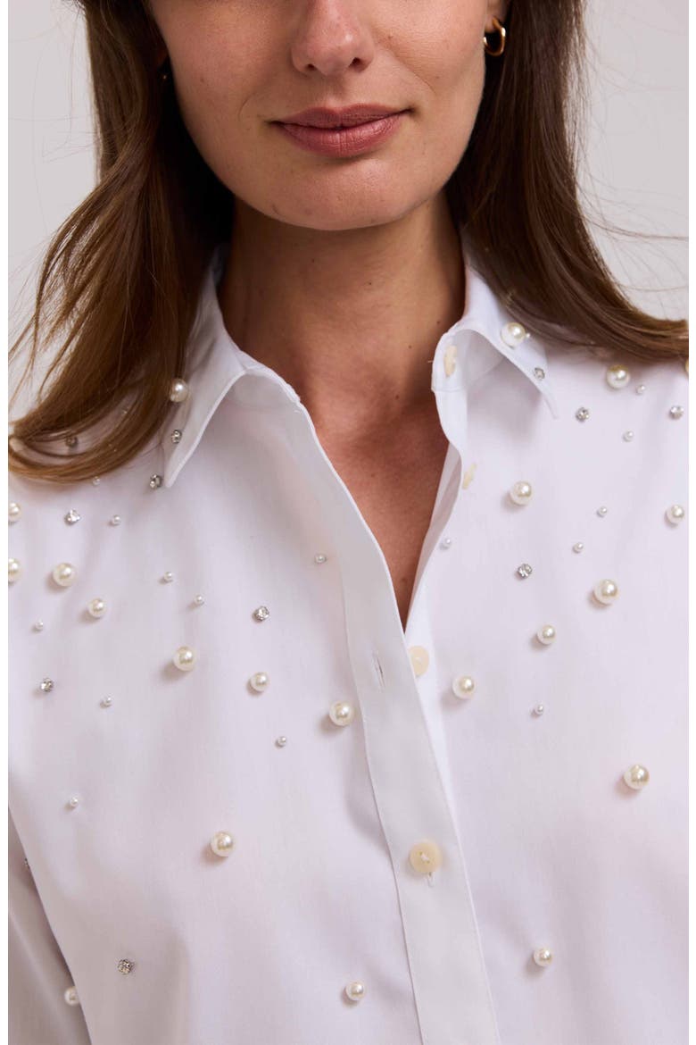 Jodie Faux Pearl & Rhinestone Button-Up Shirt, Alternate, color, WHITE