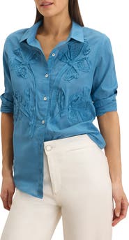 NIC+ZOE Beaded Floral Appliqué Button-Up Top