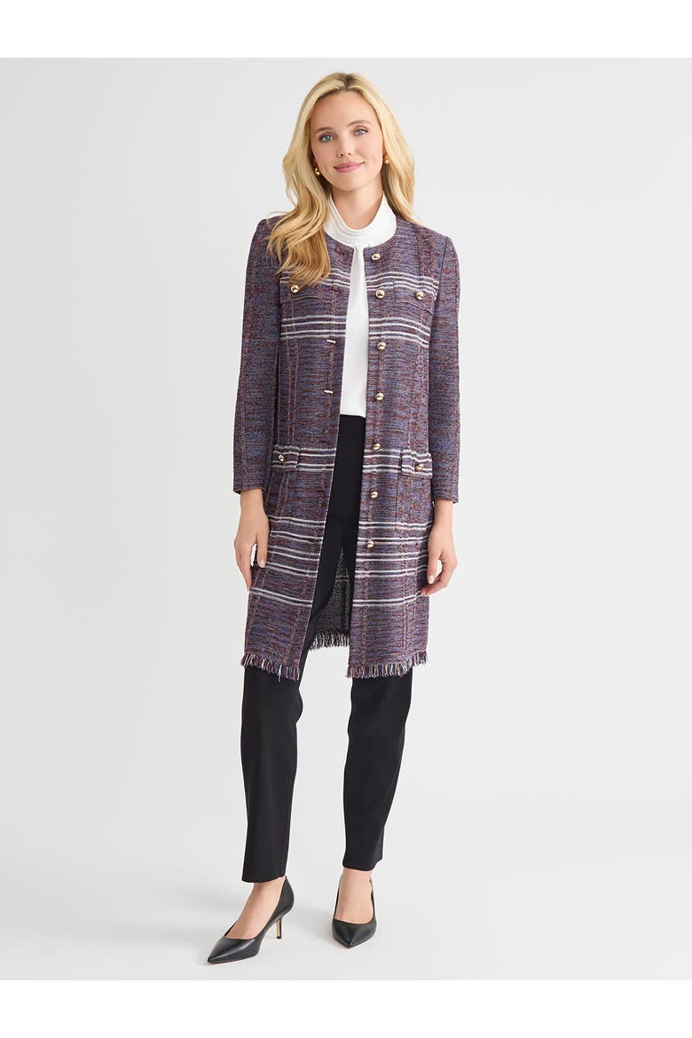 Melange Striped Fringe Trim Knit Jacket, Alternate, color, Sangria/Blue/Black