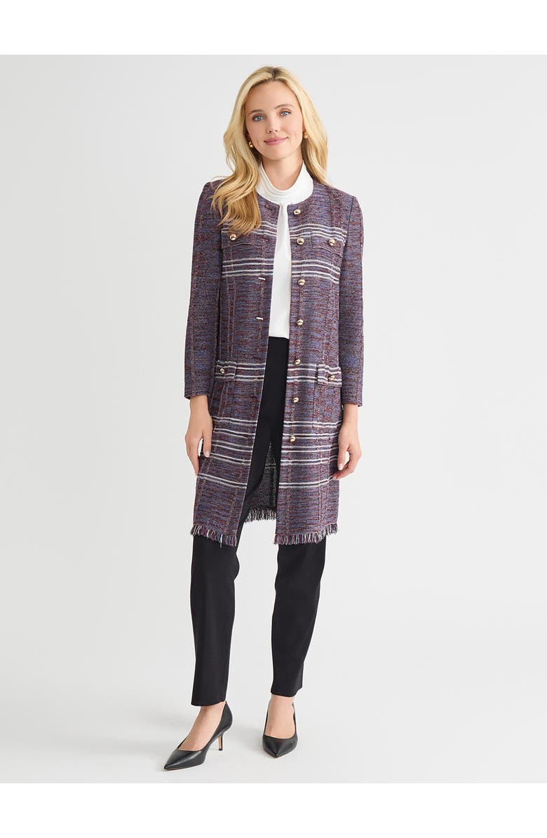 Misook Melange Striped Fringe Trim Knit Jacket, Alternate, color, Sangria/Blue/Black