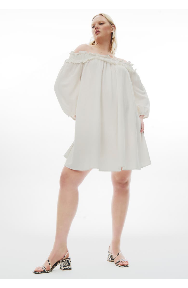 ELOQUII Ruffle Neckline Mini Dress, Alternate, color, 