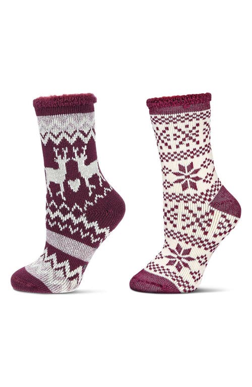 MeMoi Assorted 2-Pack Terry Cushioned Crew Socks in Burgundy 