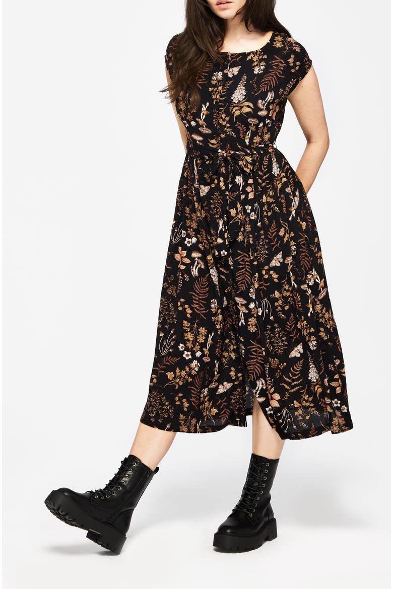 Luthien Crinkle Printed  Midi Dress, Alternate, color, Brown