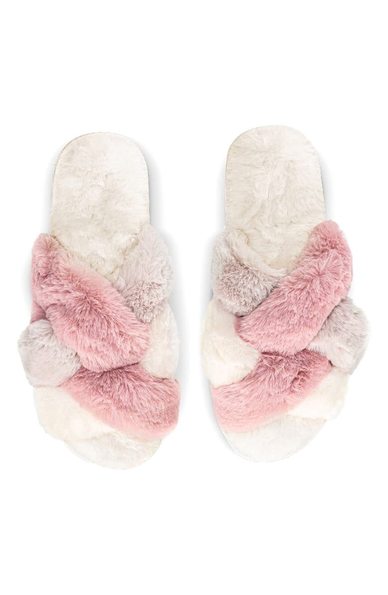 MeMoi Weave Faux Fur Scuff Slipper, Main, color, Ivory