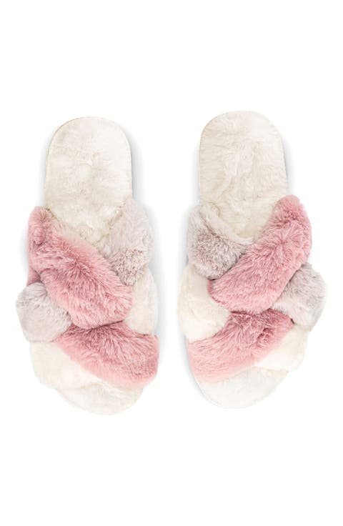 Weave Faux Fur Scuff Slipper (Women)