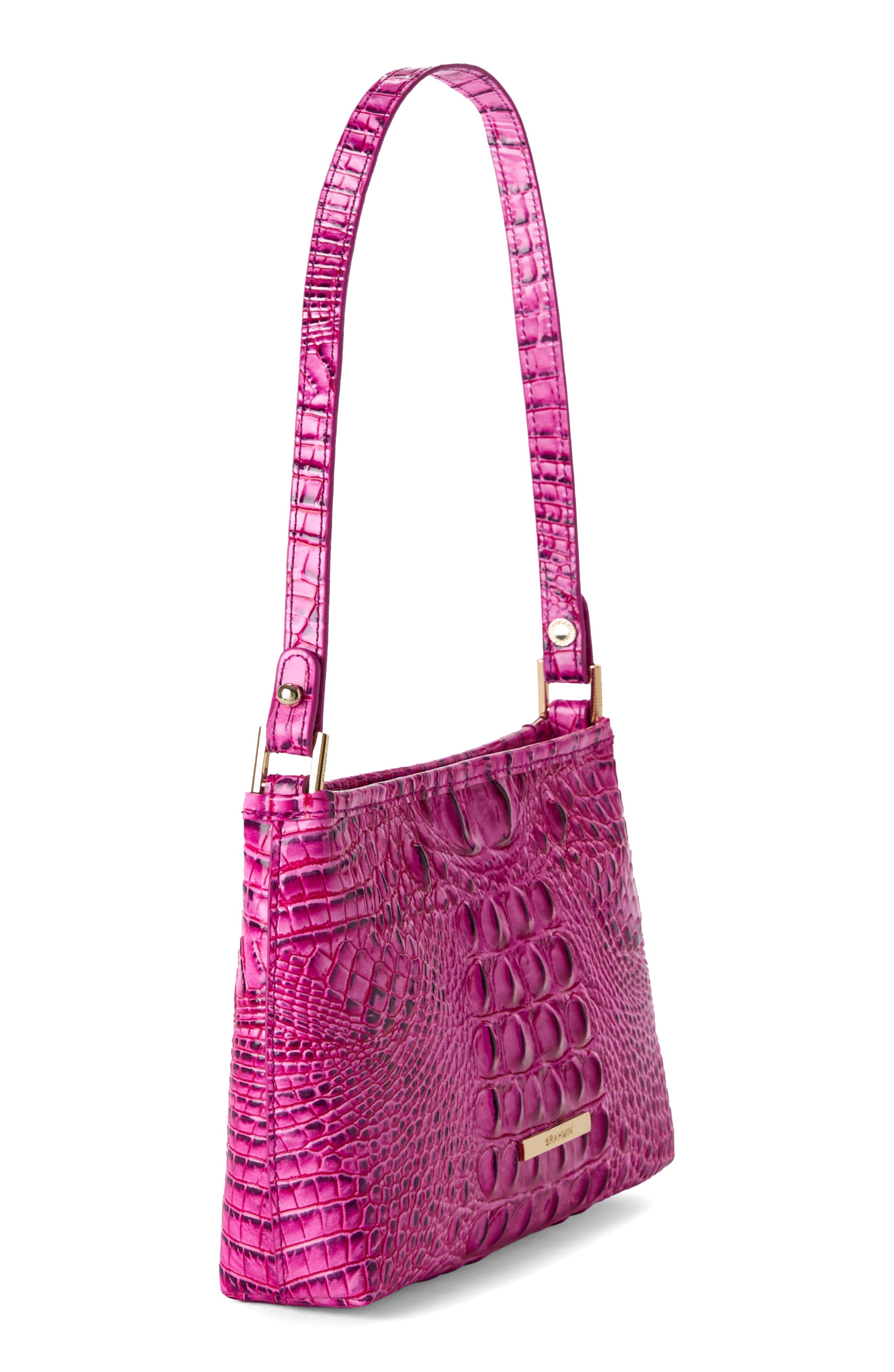 Lorelei Croc Embossed Leather Shoulder Bag, Alternate, color, ELECTRIC FUSCHIA