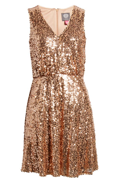 Vince Camuto Sequin Sleeveless Fit & Flare Dress In Rose Gold