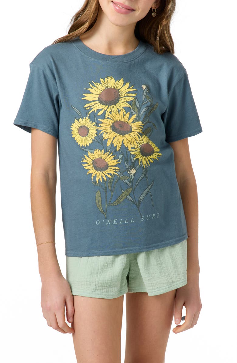 O'Neill Kids' Botanic Blossom Cotton Graphic T-Shirt, Main, color, Washed Slate