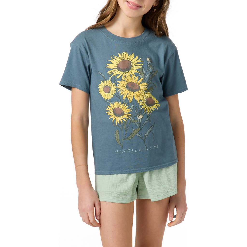 O'neill Kids' Botanic Blossom Cotton Graphic T-shirt In Gray