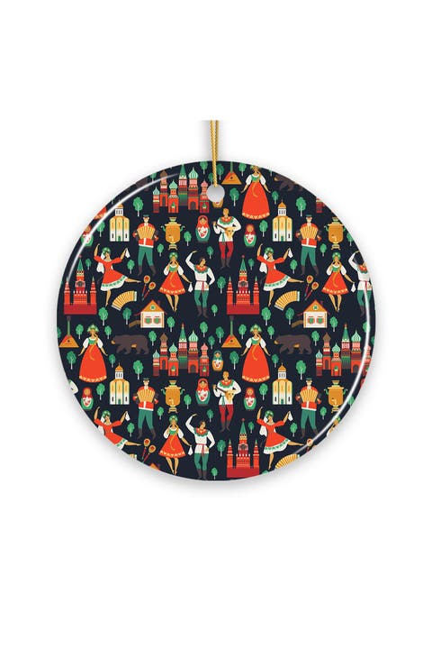 Russian Folklore Dancers Pattern Ceramic Ornament