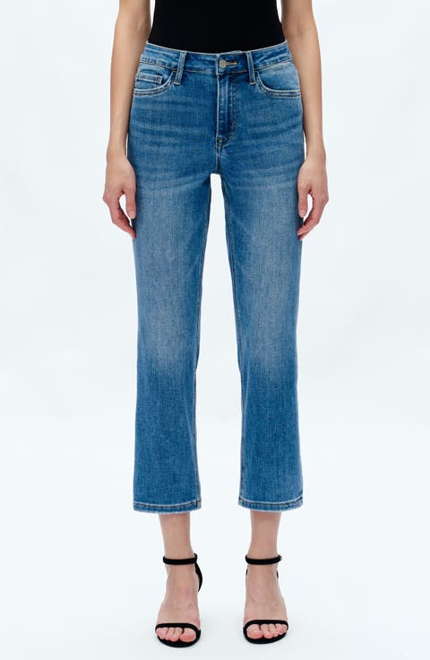 High Waist Ankle Straight Leg Jeans (Dark Blue)