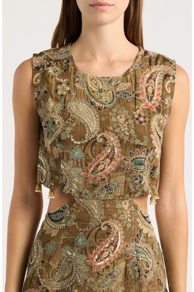 Roma Paisley Cutout Sheath Dress, Alternate, color, GREEN