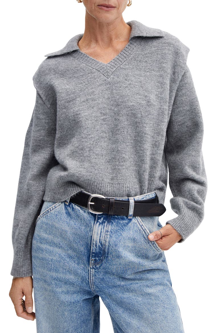 Padded Shoulder Polo Sweater, Main, color, GREY