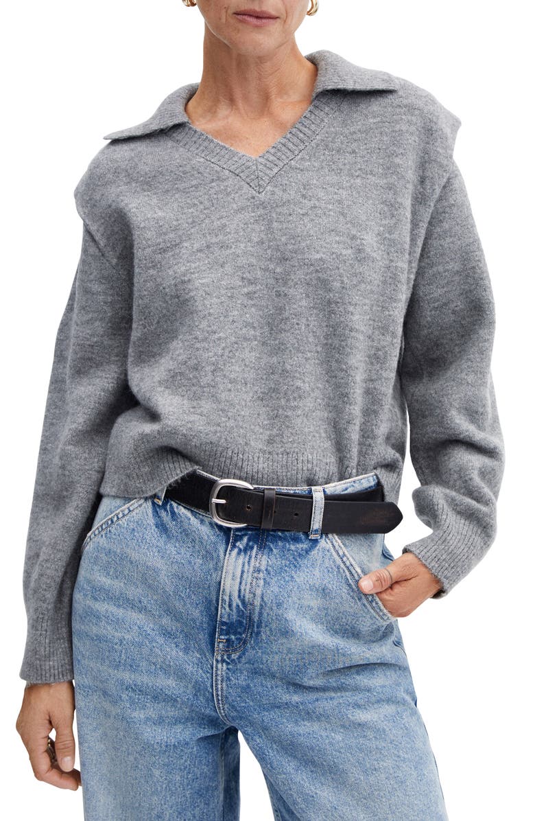 MANGO Padded Shoulder Polo Sweater, Main, color,