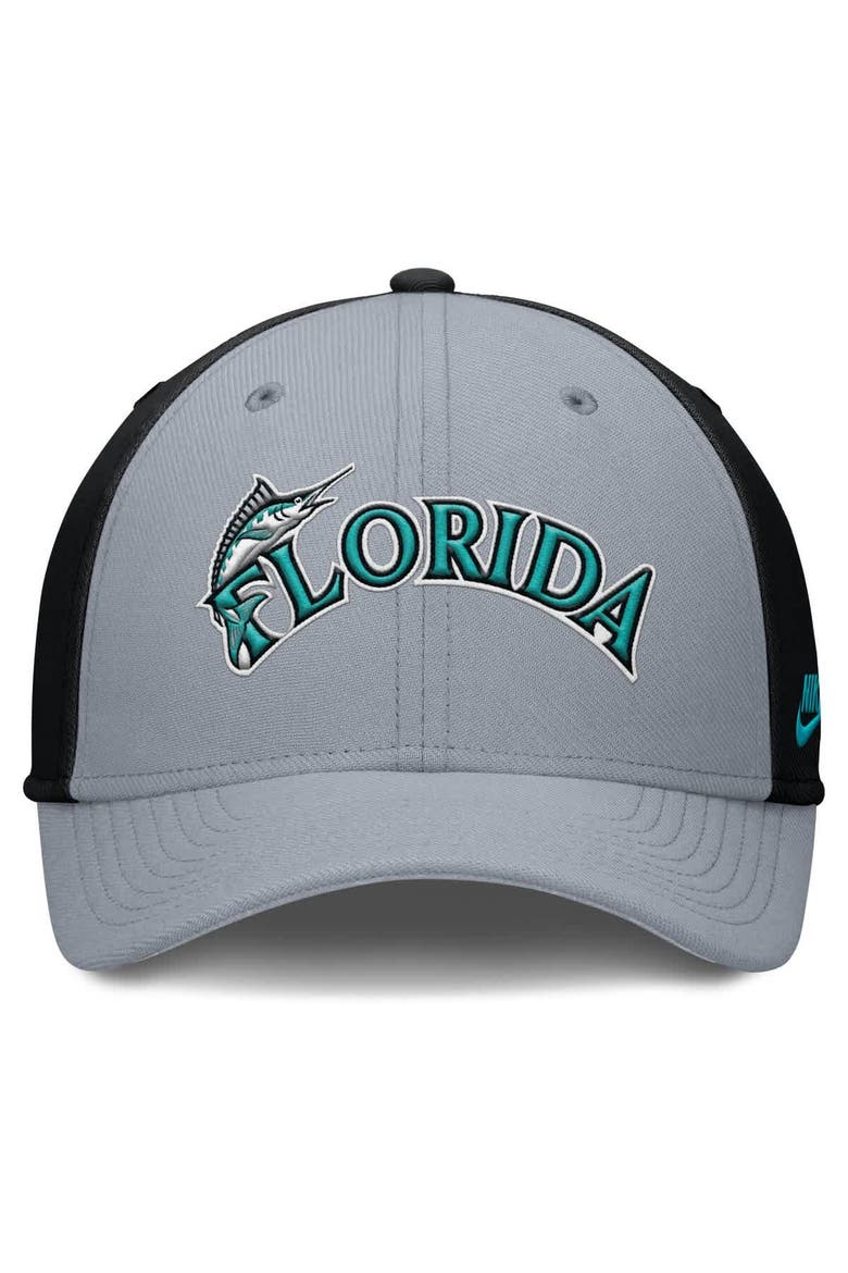 Men's Nike Gray/Black Florida Marlins Rise Swoosh Performance Flex Hat, Alternate, color, Gray