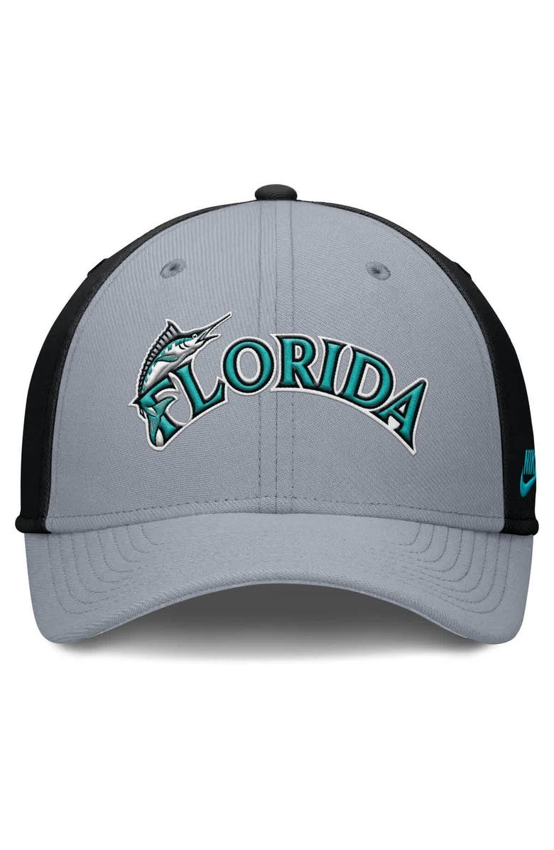 Nike Men's Nike Gray/Black Florida Marlins Rise Swoosh Performance Flex Hat, Alternate, color, Gray
