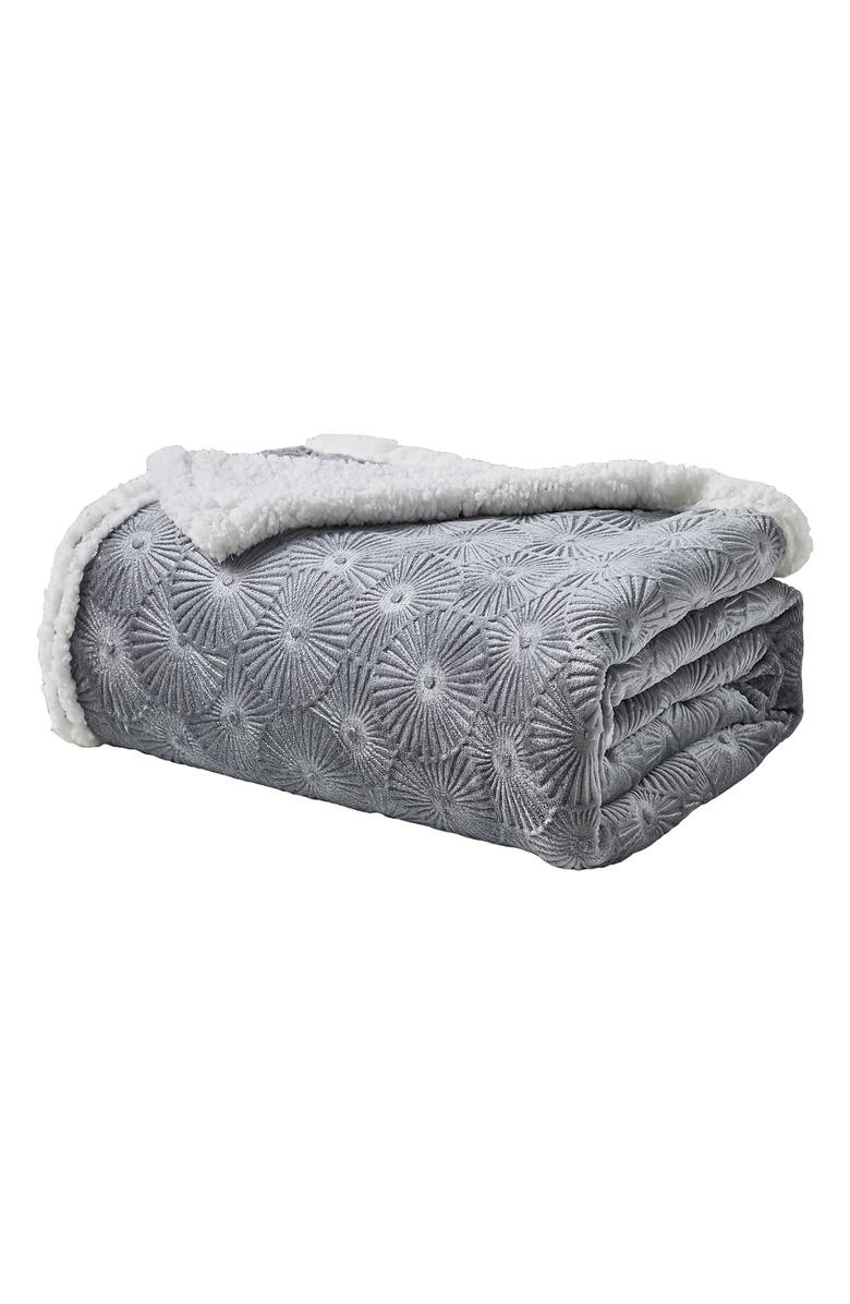 Luxury Home Plush Embossed Louvre Faux Shearling Throw Blanket, Main, color, Grey