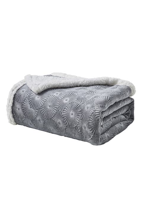 Plush Embossed Louvre Faux Shearling Throw Blanket