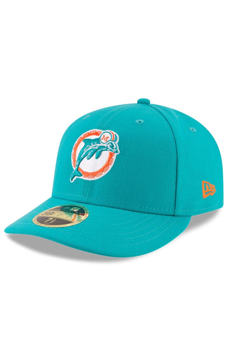 Men's New Era Aqua Miami Dolphins Omaha Throwback Low Profile 59FIFTY Fitted Hat, Main, color, Aqua
