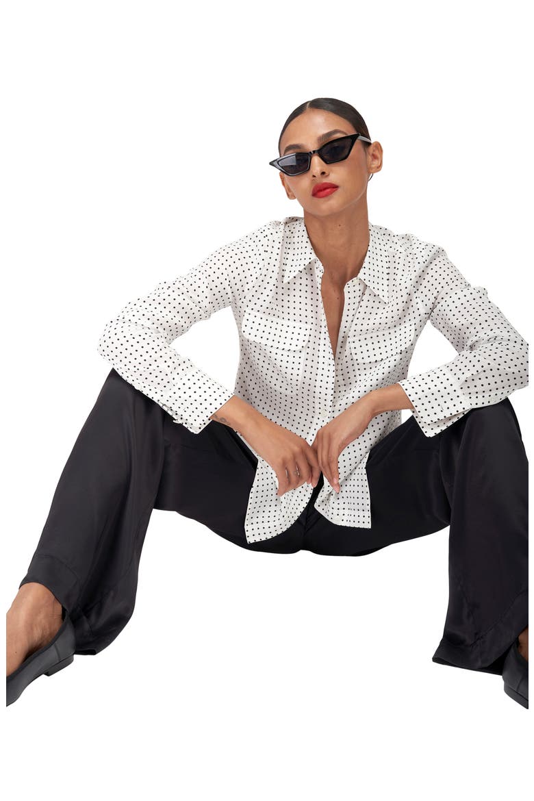 Slim Fit Signature Dot Print Silk Button-Up Blouse, Alternate, color, NTR WHT TR