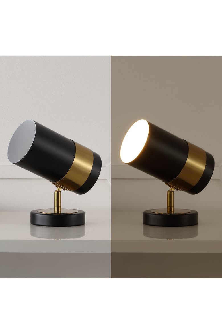 Astra 9.25" Modern Industrial Iron Adjustable Indoor LED Floor Spotlight, Black/Brass Gold, Alternate, color, Black/Brass Gold