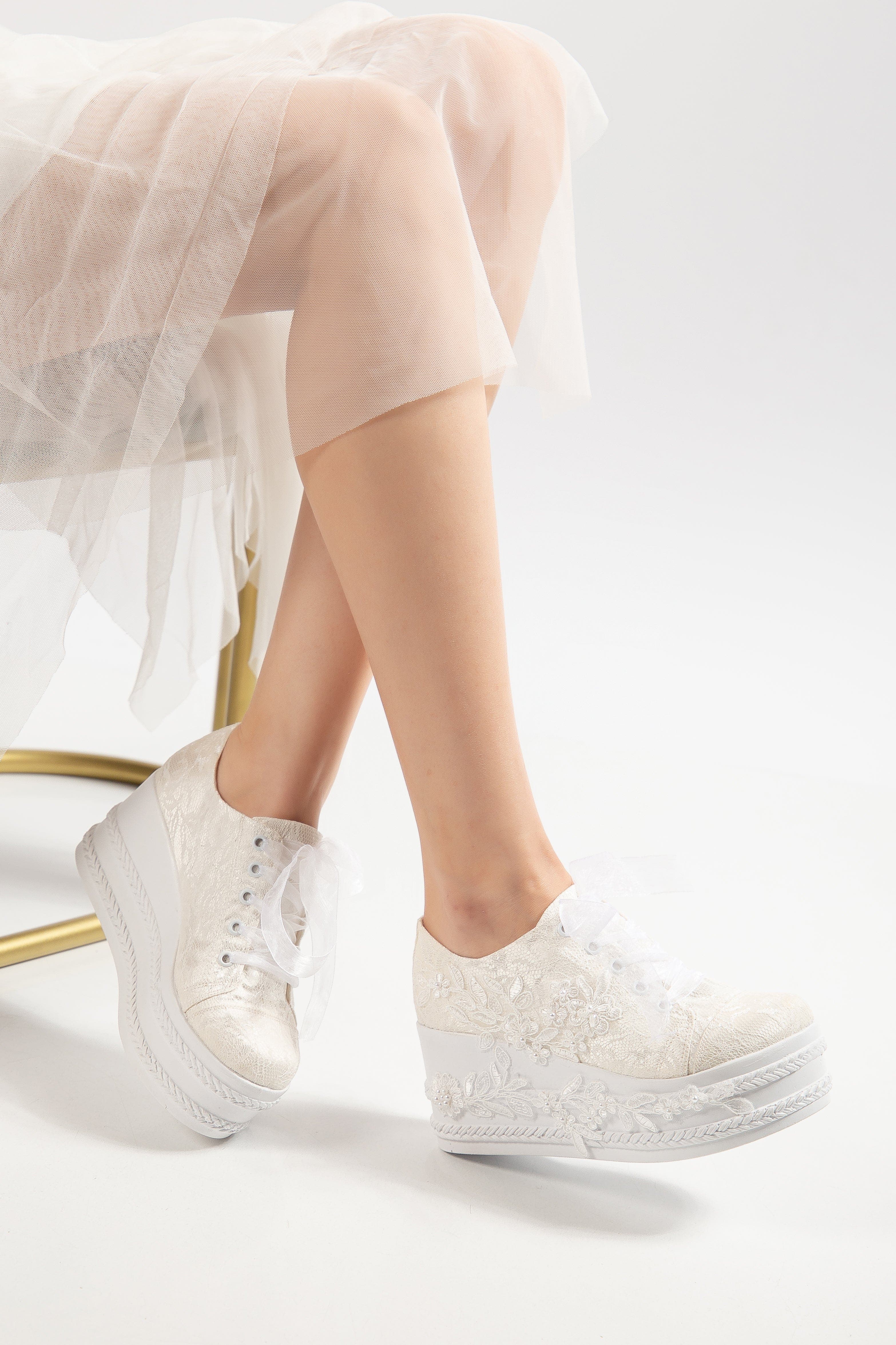 Forever & Always Shoes Valencia Lace Platform Bridal Sneaker, Alternate, color, Ivory