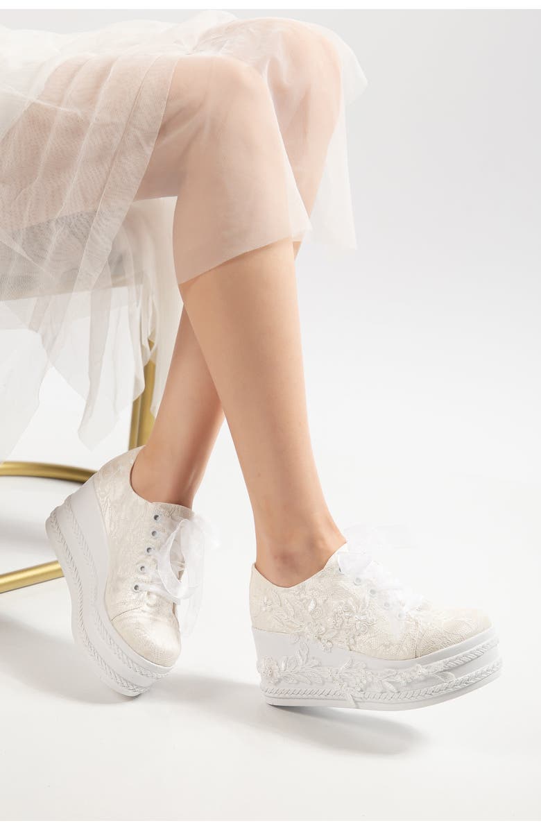 Forever & Always Shoes Valencia Lace Platform Bridal Sneaker, Alternate, color, Ivory