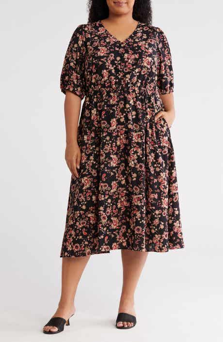 Melrose and Market Ruffle Yoke Short Sleeve Midi Dress
