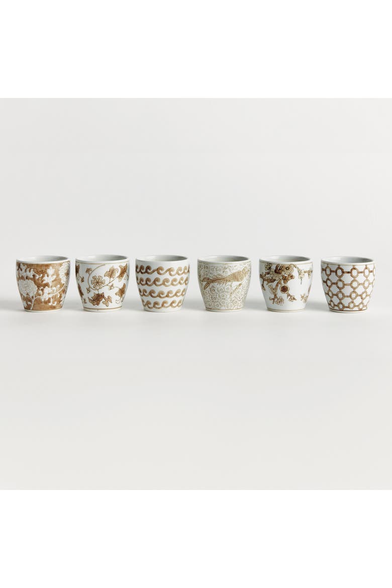 Brown & White Ceramic Province Mini Flower Pots, Set of 6, Alternate, color, Brown