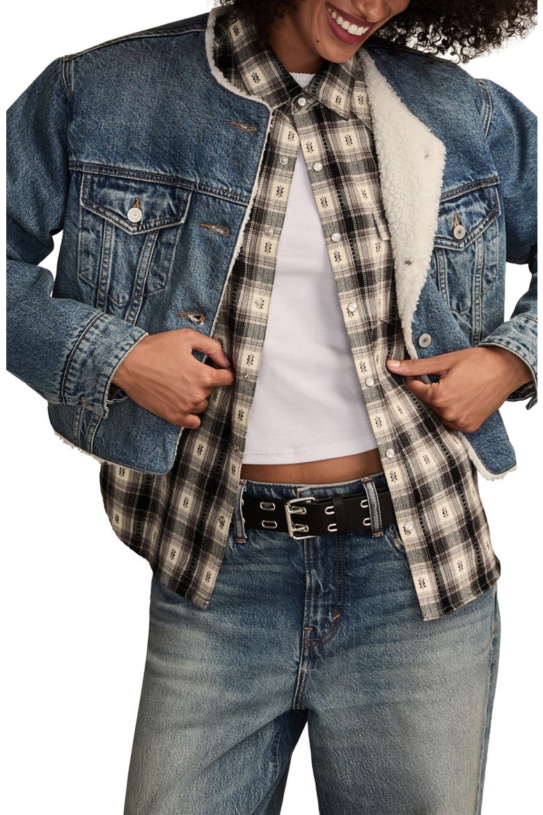 Collarless Crop Denim Trucker Jacket, Alternate, color, COZY COTTAGE WASH