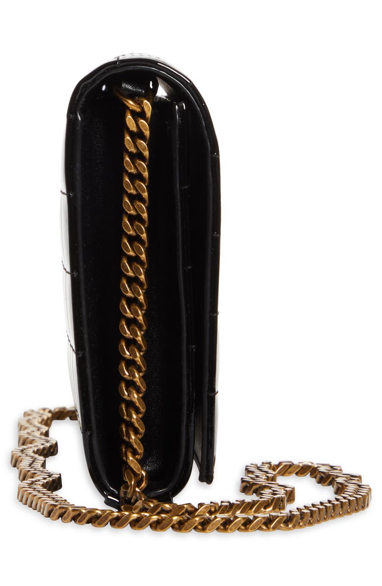 Saint Laurent Cassandre Quilted Patent Leather Envelope Wallet On A Chain, Alternate, color,