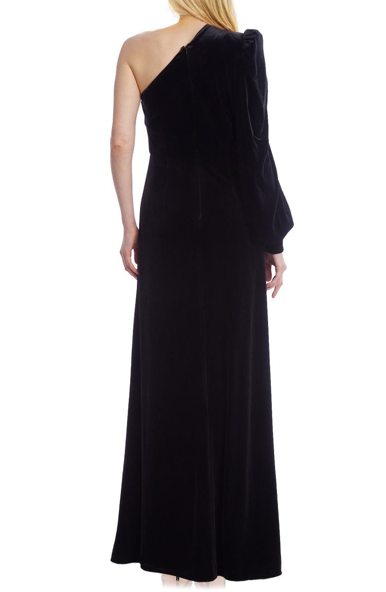 Jewel Badgley Mischka One-Shoulder Puff Sleeve Velvet Gown, Alternate, color,