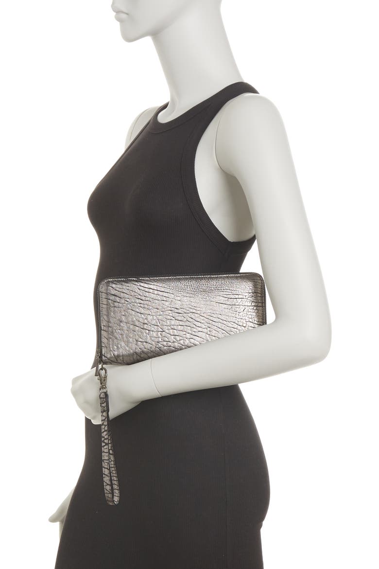 'Imogen' Washed Italian Lambskin Leather Checkbook Clutch, Alternate, color, PEWTER