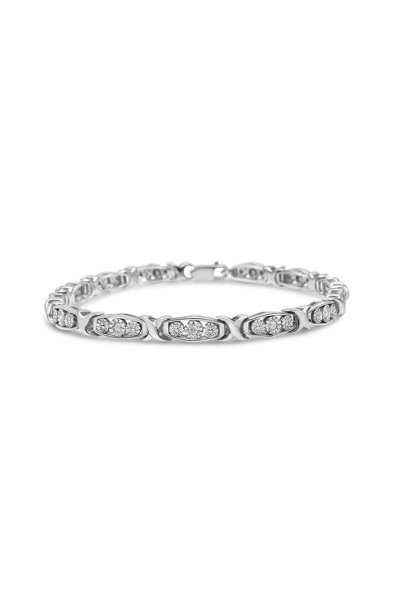 Haus of Brilliance Silver 1/10 Cttw Diamond Miracle Set 3 Stone Link Bracelet, Main, color, White