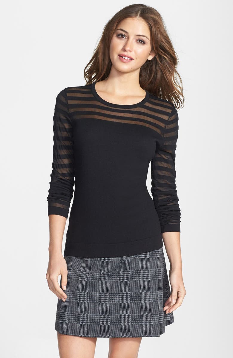 Vince Camuto Sheer Stripe Cotton Blend Sweater, Main, color, 